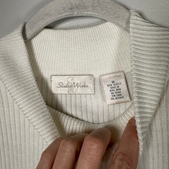 NWT Studio Works Cream Ribbed Mock Neck Short Sleeve Blouse Women's XL - Picture 4 of 5